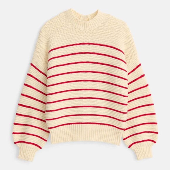 Alex Mill Button Back Cream and Red Striped Sweater size Medium - Picture 6 of 11